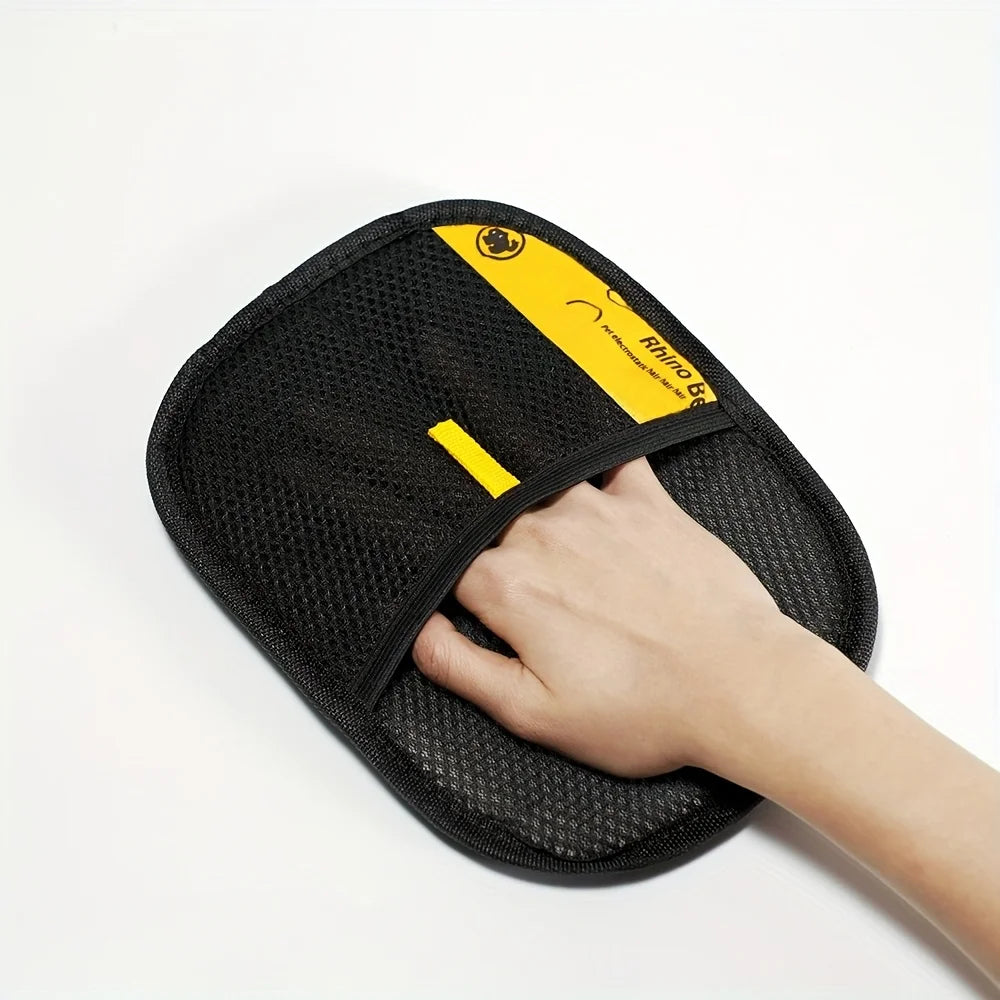 Upgrade Edition Large Pet Static Hair Removal Gloves - Black Polypropylene Cat Grooming Gloves with Yellow Accents